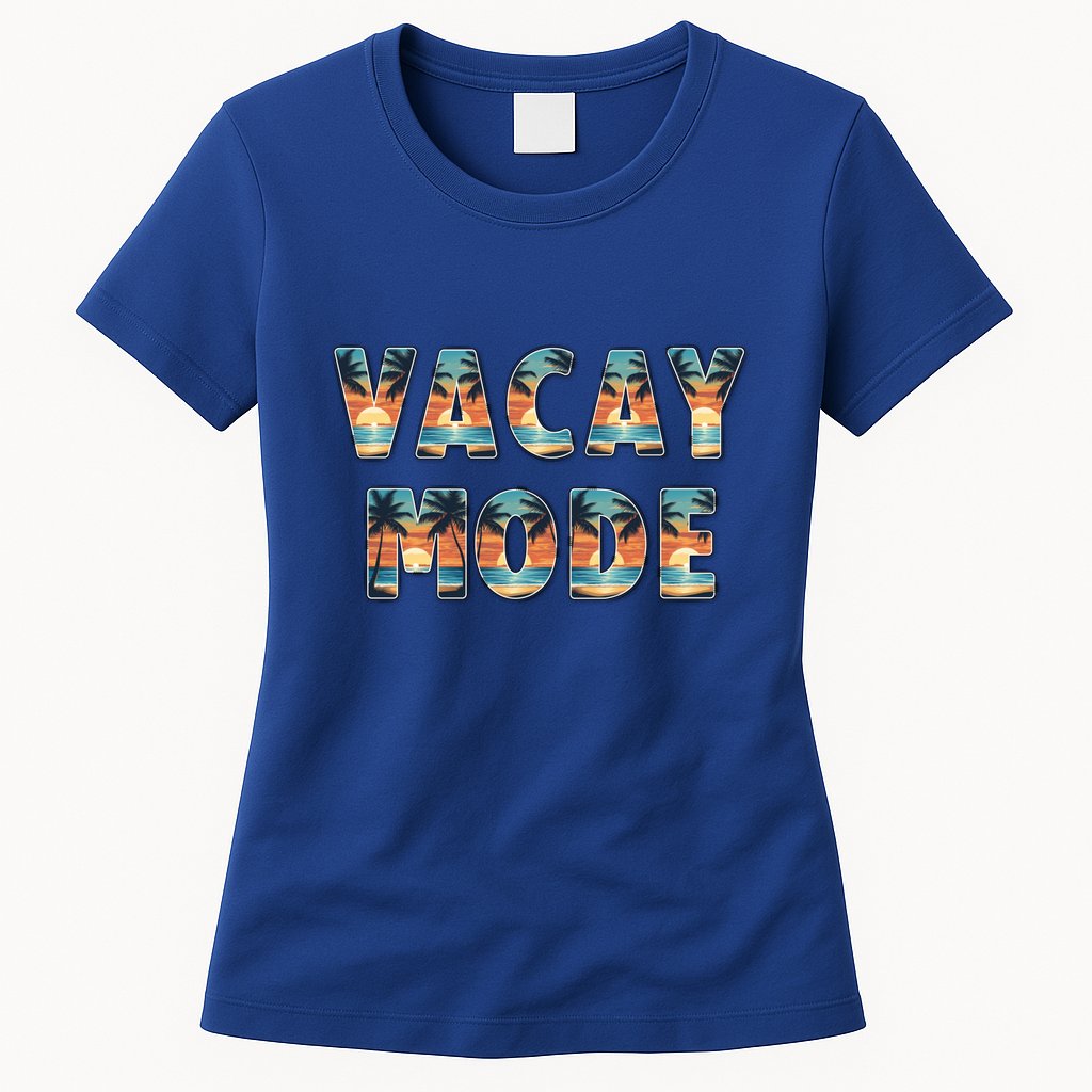 Vacation Summer Beach Scenery And Palm Trees Vacay Mode Ocean Gift Womens T-Shirt