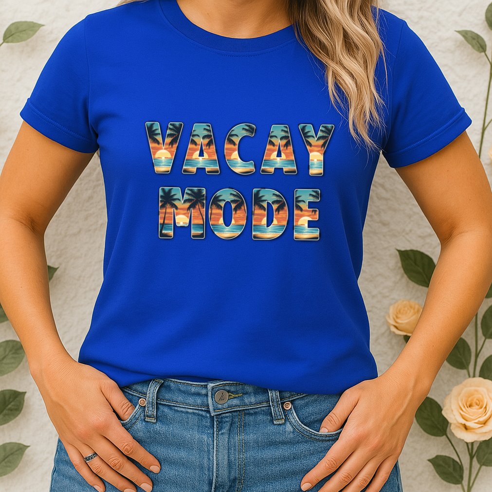 Vacation Summer Beach Scenery And Palm Trees Vacay Mode Ocean Gift Womens T-Shirt