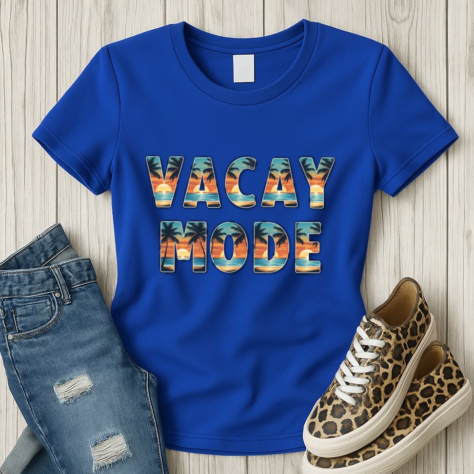 Vacation Summer Beach Scenery And Palm Trees Vacay Mode Ocean Gift Womens T-Shirt