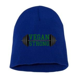 Vegan Strong Barbell Graphic Gift Short Acrylic Beanie