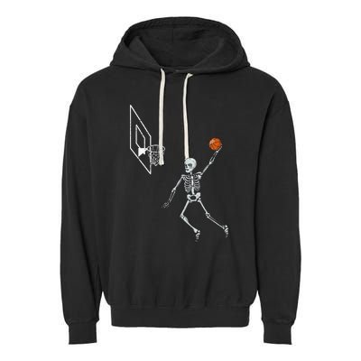 Vintage Skeleton Basketball Player Dunking Hoop Garment-Dyed Fleece Hoodie