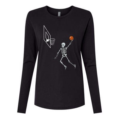 Vintage Skeleton Basketball Player Dunking Hoop Womens Cotton Relaxed Long Sleeve T-Shirt