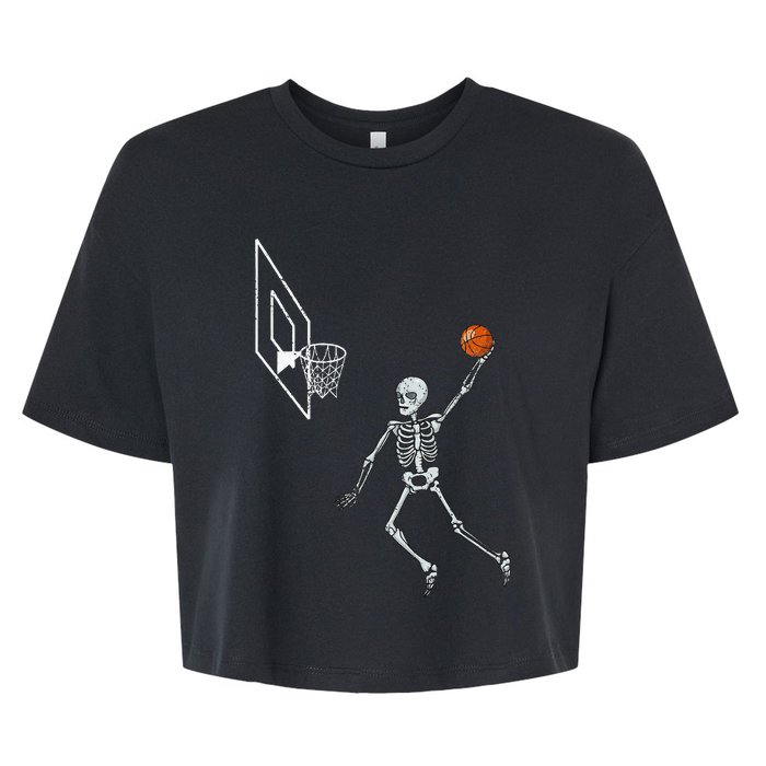 Vintage Skeleton Basketball Player Dunking Hoop Bella+Canvas Jersey Crop Tee