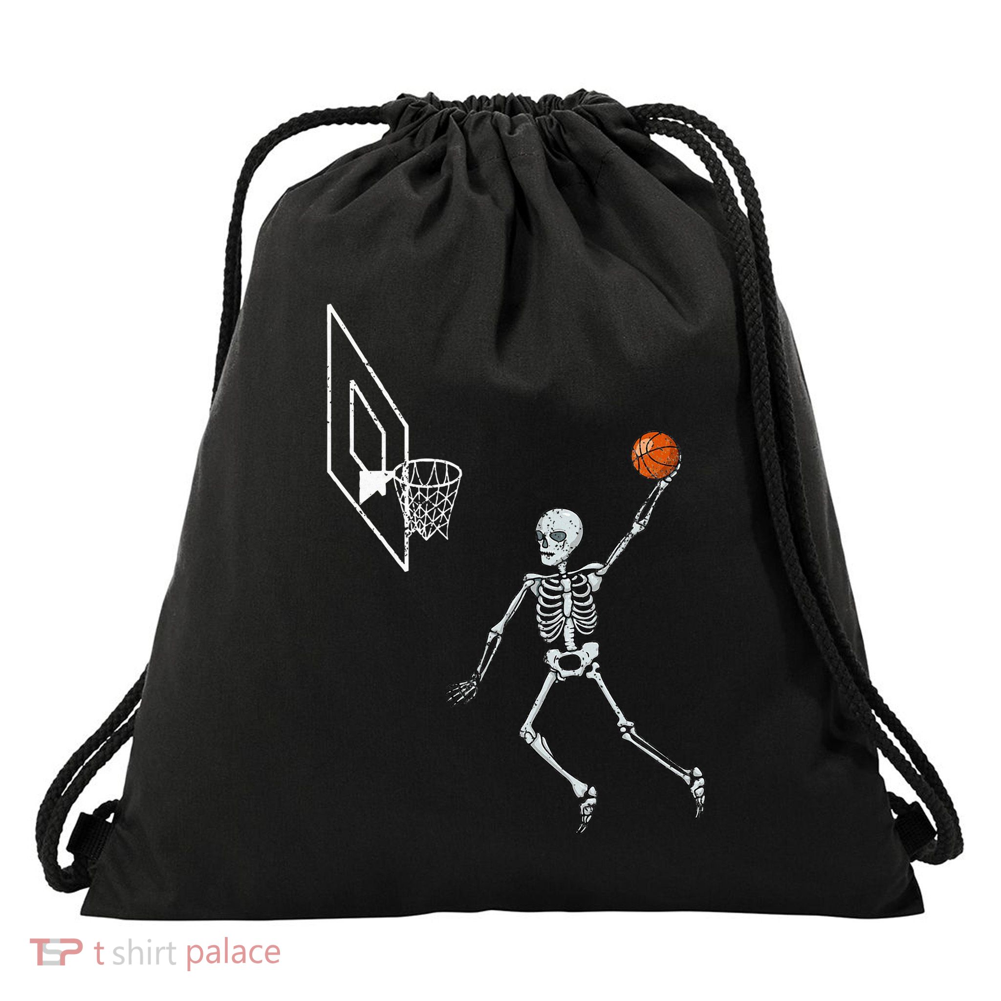 Vintage Skeleton Basketball Player Dunking Hoop Drawstring Bag