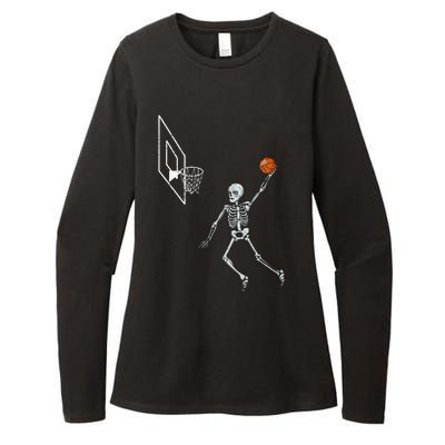 Vintage Skeleton Basketball Player Dunking Hoop Womens CVC Long Sleeve Shirt