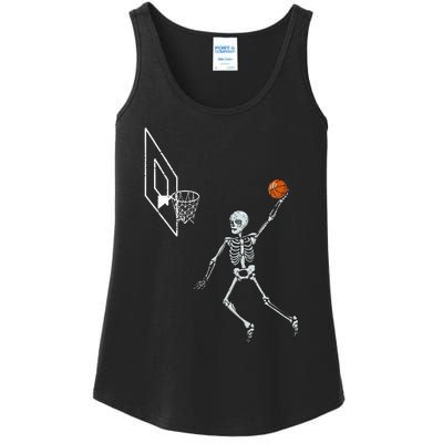 Vintage Skeleton Basketball Player Dunking Hoop Ladies Essential Tank