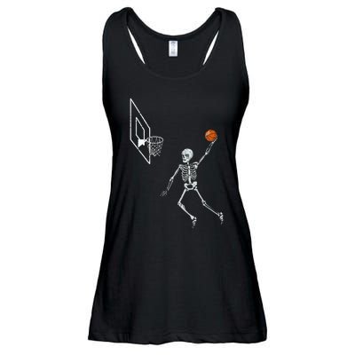 Vintage Skeleton Basketball Player Dunking Hoop Ladies Essential Flowy Tank