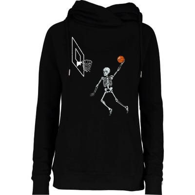 Vintage Skeleton Basketball Player Dunking Hoop Womens Funnel Neck Pullover Hood