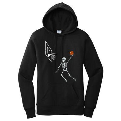 Vintage Skeleton Basketball Player Dunking Hoop Women's Pullover Hoodie