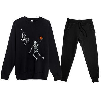 Vintage Skeleton Basketball Player Dunking Hoop Premium Crewneck Sweatsuit Set