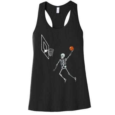 Vintage Skeleton Basketball Player Dunking Hoop Women's Racerback Tank