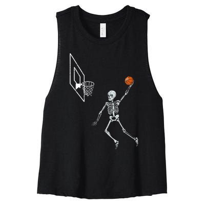 Vintage Skeleton Basketball Player Dunking Hoop Women's Racerback Cropped Tank