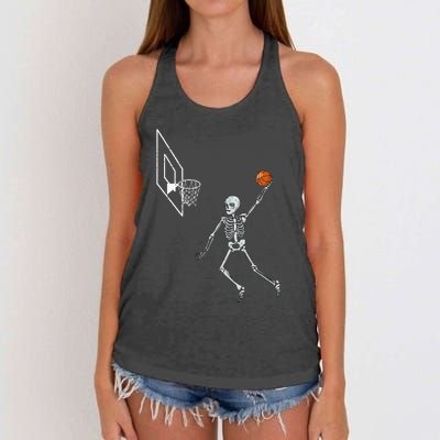 Vintage Skeleton Basketball Player Dunking Hoop Women's Knotted Racerback Tank