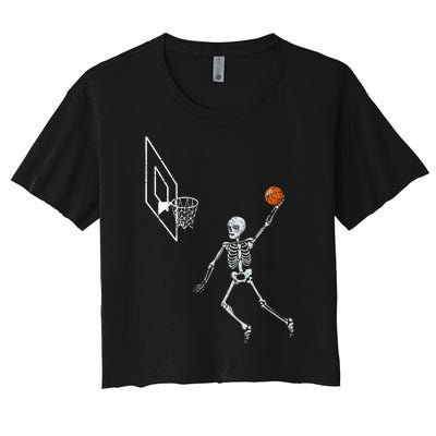 Vintage Skeleton Basketball Player Dunking Hoop Women's Crop Top Tee