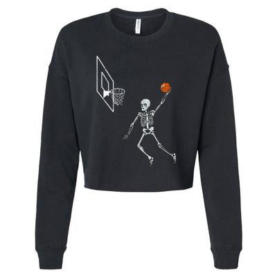 Vintage Skeleton Basketball Player Dunking Hoop Cropped Pullover Crew