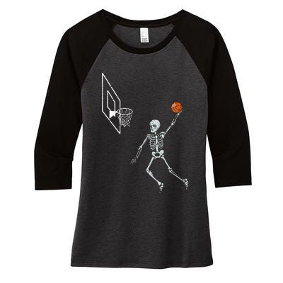 Vintage Skeleton Basketball Player Dunking Hoop Women's Tri-Blend 3/4-Sleeve Raglan Shirt