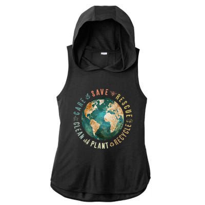 Vintage Save Bees Rescue Animals Recycle Plastic Earth Day Ladies PosiCharge Tri-Blend Wicking Draft Hoodie Tank