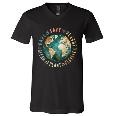 Vintage Save Bees Rescue Animals Recycle Plastic Earth Day V-Neck T-Shirt