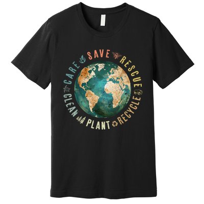 Vintage Save Bees Rescue Animals Recycle Plastic Earth Day Premium T-Shirt