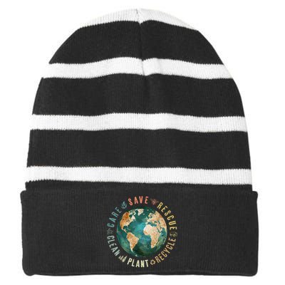 Vintage Save Bees Rescue Animals Recycle Plastic Earth Day Striped Beanie with Solid Band