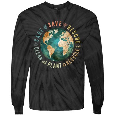 Vintage Save Bees Rescue Animals Recycle Plastic Earth Day Tie-Dye Long Sleeve Shirt