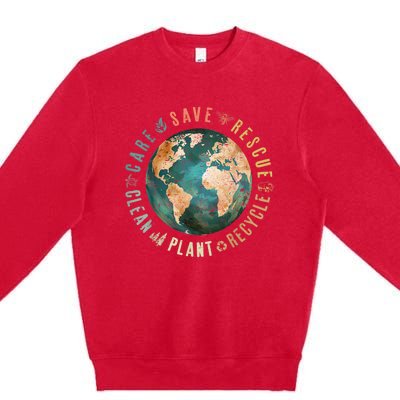 Vintage Save Bees Rescue Animals Recycle Plastic Earth Day Premium Crewneck Sweatshirt