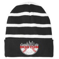 Vintage Style Boston Baseball Tee for Wo Striped Beanie with Solid Band