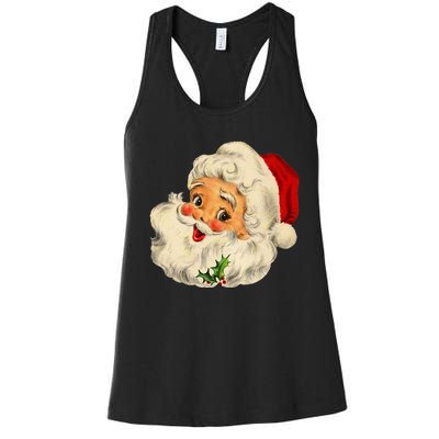 Vintage Santa Claus Face Old Christmas Fashioned Xmas Pajama Women's Racerback Tank