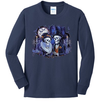 Victorian Skeleton Couple Gothic Halloween Graphic Kids Long Sleeve Shirt