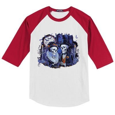 Victorian Skeleton Couple Gothic Halloween Graphic Kids Colorblock Raglan Jersey