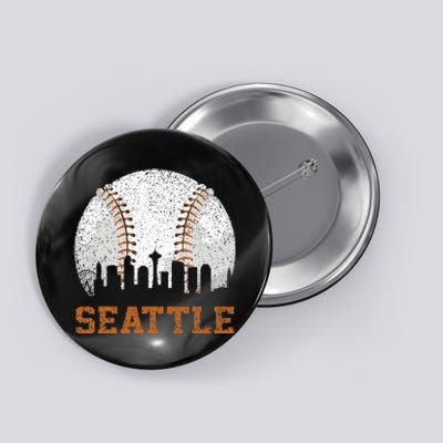 Vintage Seattle Cityscape Baseball Lover Player And Fans Button