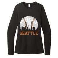 Vintage Seattle Cityscape Baseball Lover Player And Fans Womens CVC Long Sleeve Shirt