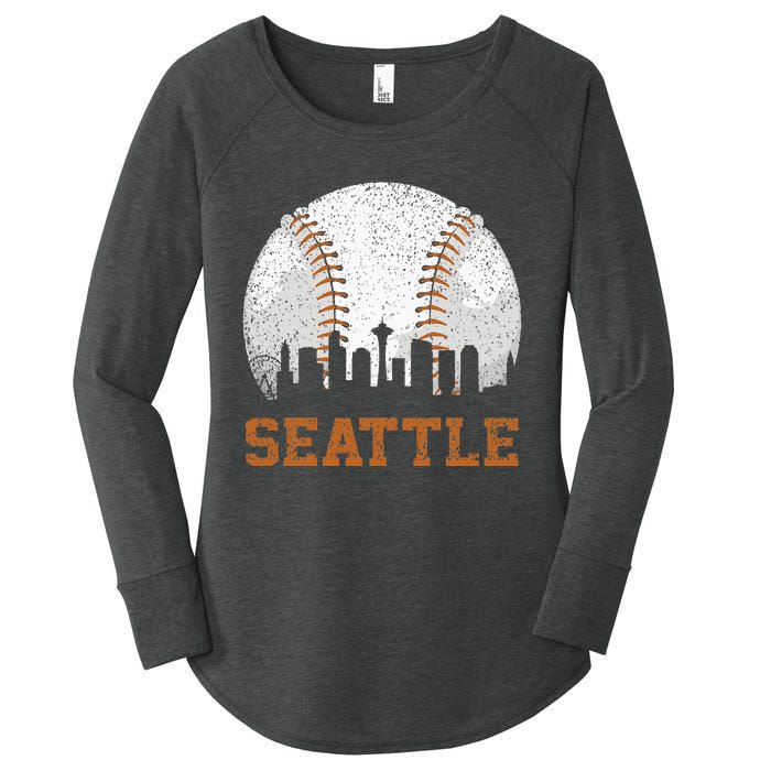 Vintage Seattle Cityscape Baseball Lover Player And Fans Women's Perfect Tri Tunic Long Sleeve Shirt