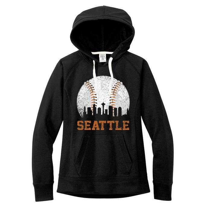 Vintage Seattle Cityscape Baseball Lover Player And Fans Women's Fleece Hoodie