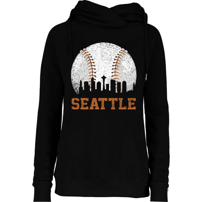 Vintage Seattle Cityscape Baseball Lover Player And Fans Womens Funnel Neck Pullover Hood