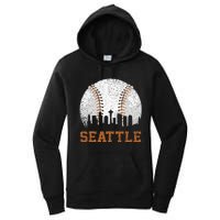 Vintage Seattle Cityscape Baseball Lover Player And Fans Women's Pullover Hoodie