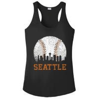 Vintage Seattle Cityscape Baseball Lover Player And Fans Ladies PosiCharge Competitor Racerback Tank