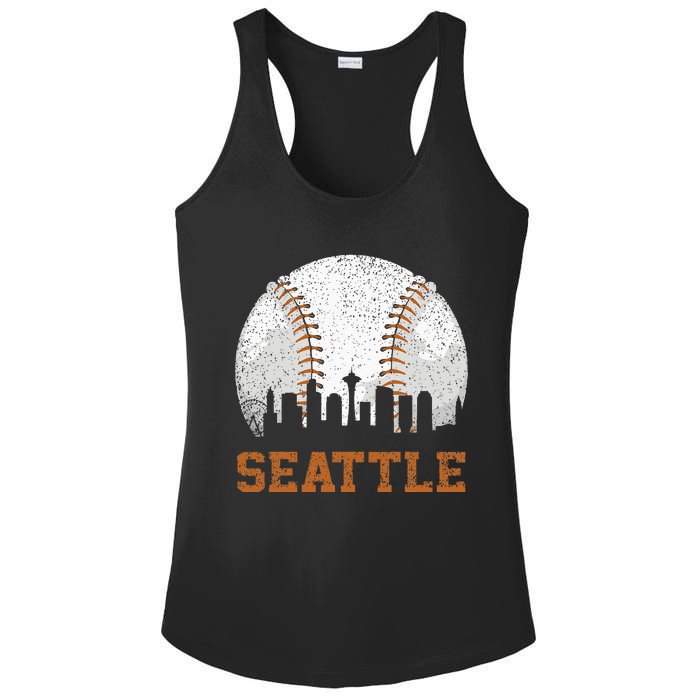 Vintage Seattle Cityscape Baseball Lover Player And Fans Ladies PosiCharge Competitor Racerback Tank