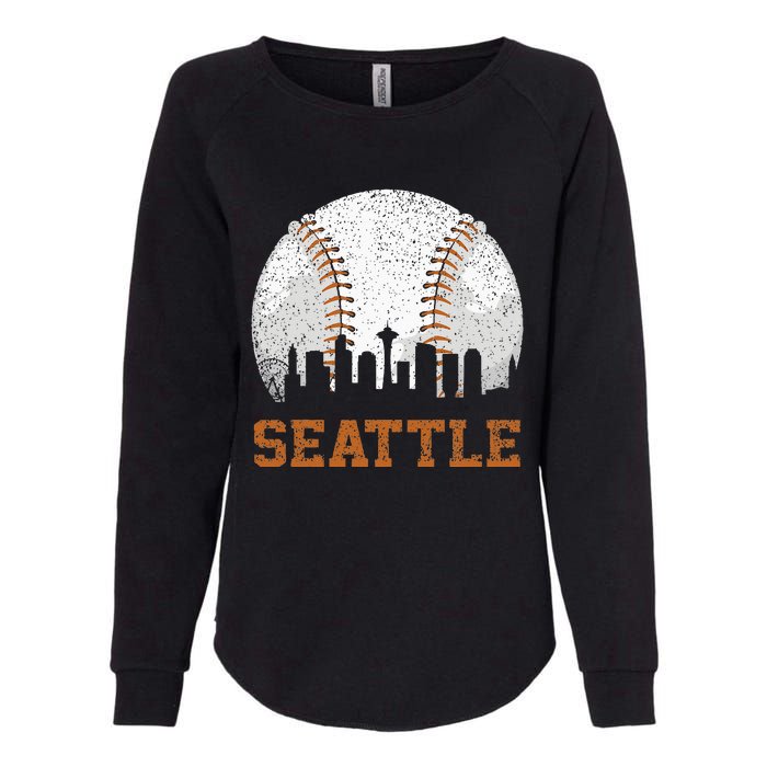 Vintage Seattle Cityscape Baseball Lover Player And Fans Womens California Wash Sweatshirt