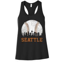 Vintage Seattle Cityscape Baseball Lover Player And Fans Women's Racerback Tank