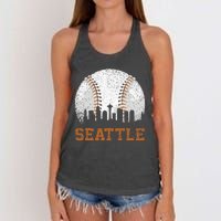 Vintage Seattle Cityscape Baseball Lover Player And Fans Women's Knotted Racerback Tank