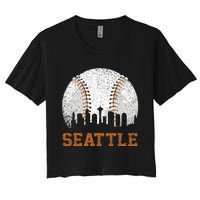 Vintage Seattle Cityscape Baseball Lover Player And Fans Women's Crop Top Tee