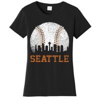 Vintage Seattle Cityscape Baseball Lover Player And Fans Women's T-Shirt