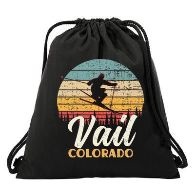 Vail Skiing Colorado Vintage Mountain Ski Drawstring Bag