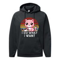 Vintage Sunset Cat I Do What I Want Boy Girl Performance Fleece Hoodie