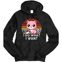 Vintage Sunset Cat I Do What I Want Boy Girl Tie Dye Hoodie