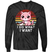 Vintage Sunset Cat I Do What I Want Boy Girl Tie-Dye Long Sleeve Shirt