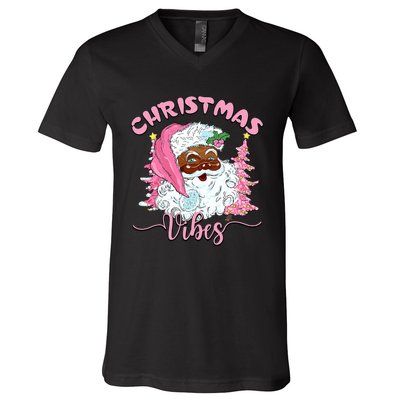 Vintage Santa Claus Christmas Vibes Holiday Xmas Gifts V-Neck T-Shirt