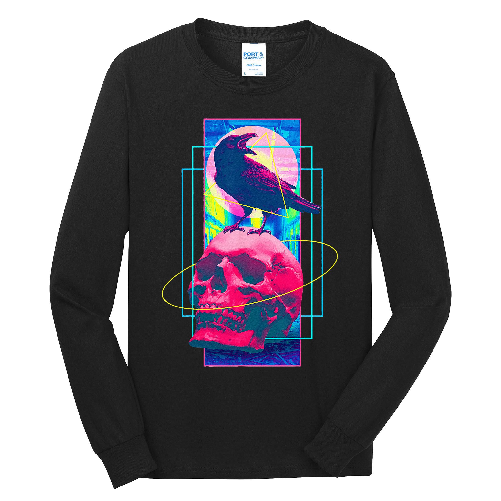 Vaporwave Skull & Crow Halloween Retro Aesthetic Art Tall Long Sleeve T-Shirt