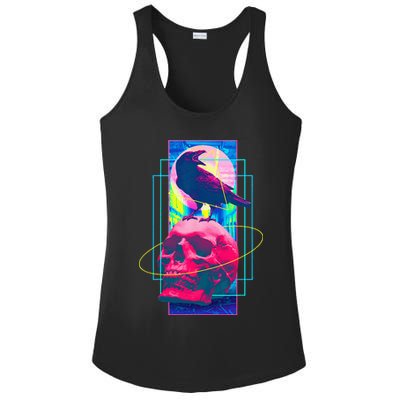 Vaporwave Skull & Crow Halloween Retro Aesthetic Art Ladies PosiCharge Competitor Racerback Tank